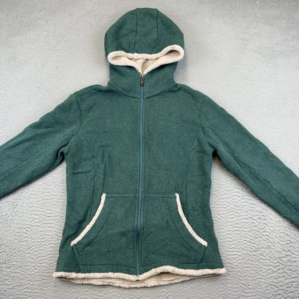 Kuhl Jacket Womens Medium Green Alfpaca Fleece Full Zip Hooded Sherpa Lined